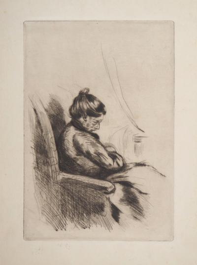 Henri BOUTET : Portrait de femme âgée assise - Gravure originale 2