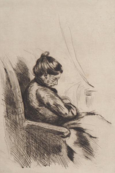 Henri BOUTET : Portrait de femme âgée assise - Gravure originale 2