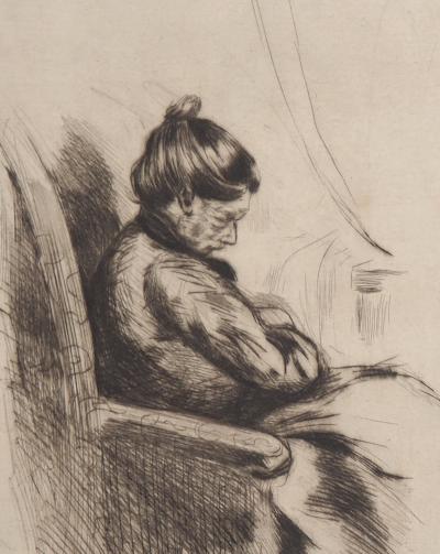 Henri BOUTET : Portrait de femme âgée assise - Gravure originale 2