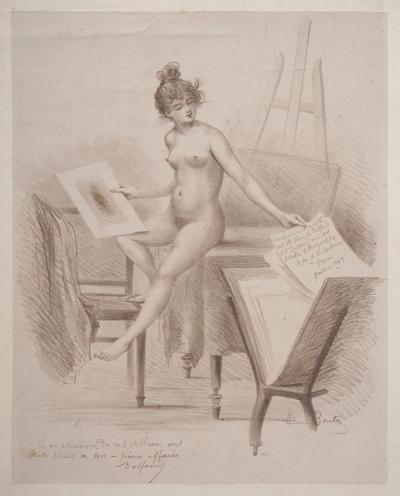 Henri BOUTET : Modèle dans un atelier, 1897 - Lithographie originale signée 2