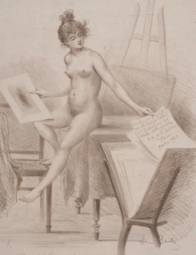 Henri BOUTET : Modèle dans un atelier, 1897 - Lithographie originale signée 2