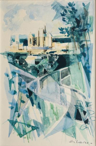 Camille HILAIRE - La Cathédrale de Metz, 1954 - Aquarelle originale signée 2