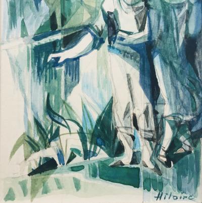 Camille HILAIRE - Promenade au bord de la Moselle, 1954 - Aquarelle originale signée 2