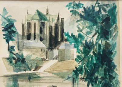 Camille HILAIRE - Boating on the Moselle, Metz, 1954 - Original signed watercolor 2