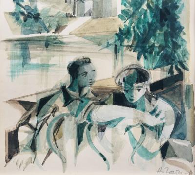 Camille HILAIRE - Boating on the Moselle, Metz, 1954 - Original signed watercolor 2