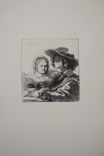REMBRANDT (D’après) : Rembrandt et Saskia - Gravure Signée 2