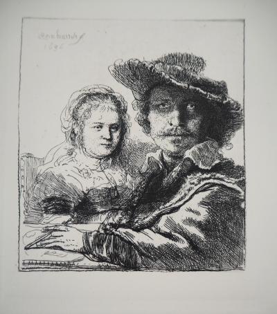 REMBRANDT (D’après) : Rembrandt et Saskia - Gravure Signée 2