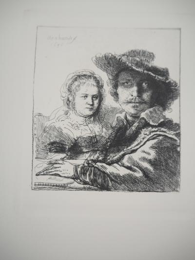 REMBRANDT (D’après) : Rembrandt et Saskia - Gravure Signée 2