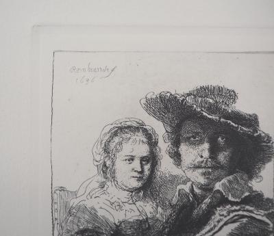 REMBRANDT (D’après) : Rembrandt et Saskia - Gravure Signée 2