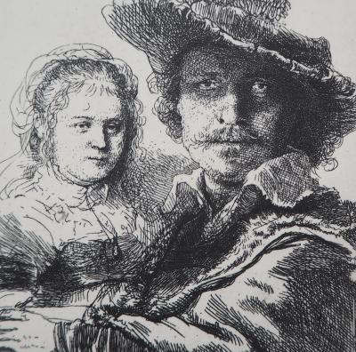 REMBRANDT (D’après) : Rembrandt et Saskia - Gravure Signée 2