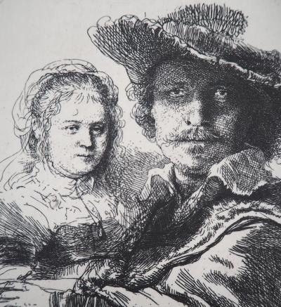 REMBRANDT (D’après) : Rembrandt et Saskia - Gravure Signée 2