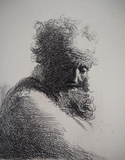 REMBRANDT (after): Old man with a long beard and a wrinkled forehead, 1631 - Numbered engraving 2