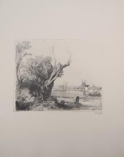 REMBRANDT (d’après) : Vue de l’Omval, 1645 - Gravure signée et numérotée 2