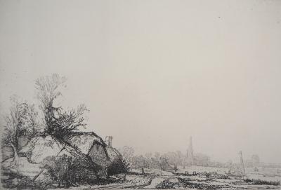 REMBRANDT (after): The cottage near the canal: view of Diem, 1645 - Signed and numbered engraving 2