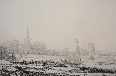 REMBRANDT (after): The cottage near the canal: view of Diem, 1645 - Signed and numbered engraving 2