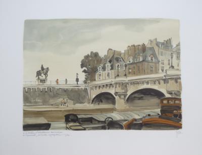 Robert YAN - Le Pont Neuf, Statue Henri IV - Lithographie signée et dédicacée 2