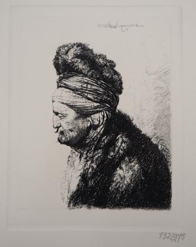 REMBRANDT (d’après) : L’homme au chapeau oriental, c.1635 - Gravure signée et numérotée 2