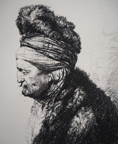 REMBRANDT (d’après) : L’homme au chapeau oriental, c.1635 - Gravure signée et numérotée 2