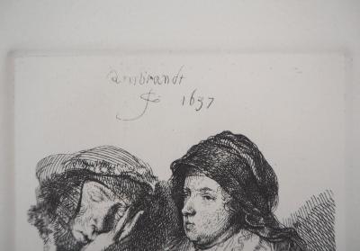 REMBRANDT (d’après) : Trois têtes de femmes,1637 - Gravure signée et numérotée 2