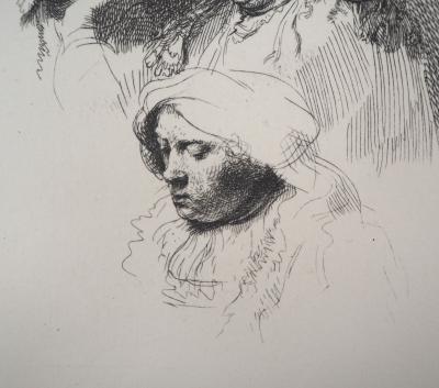 REMBRANDT (d’après) : Trois têtes de femmes,1637 - Gravure signée et numérotée 2