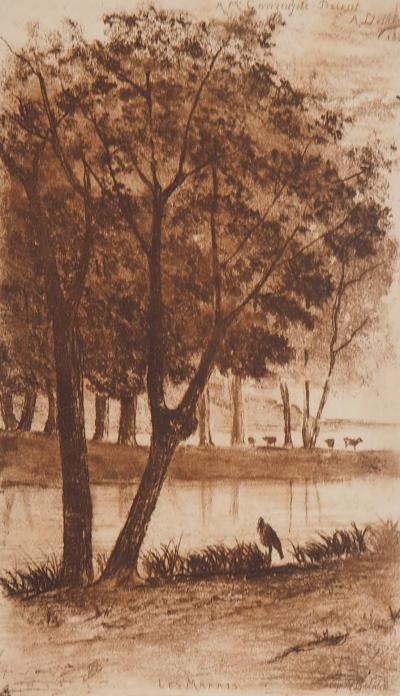 Auguste DELATRE : Les Marais, 1850 - Gravure originale signée 2