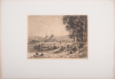 Alfred-Alexandre DELAUNEY : Ruisseau dans le forêt - Gravure originale signée 2
