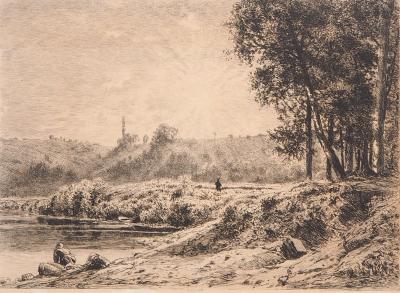 Alfred-Alexandre DELAUNEY : Ruisseau dans le forêt - Gravure originale signée 2