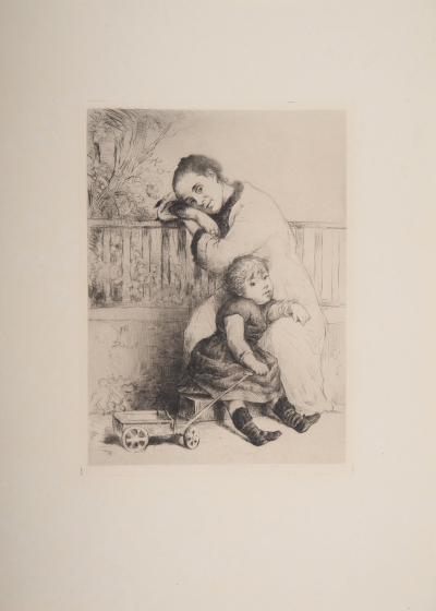 Marcelin DESBOUTIN : Mère et enfant, 1878 - Gravure originale signée 2