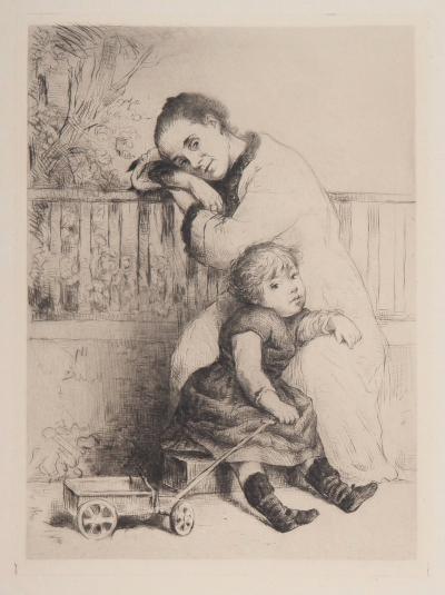 Marcelin DESBOUTIN : Mère et enfant, 1878 - Gravure originale signée 2