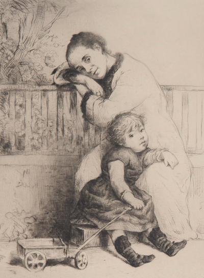 Marcelin DESBOUTIN : Mère et enfant, 1878 - Gravure originale signée 2