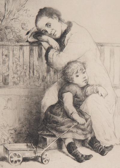 Marcelin DESBOUTIN : Mère et enfant, 1878 - Gravure originale signée 2