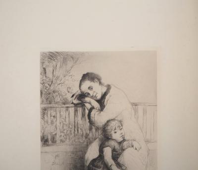 Marcelin DESBOUTIN : Mère et enfant, 1878 - Gravure originale signée 2