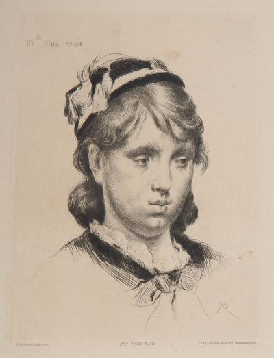 Marcelin DESBOUTIN : Portrait d’une jeune fille - Gravure originale signée 2