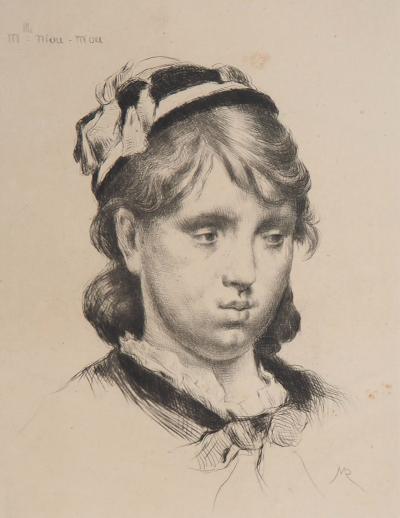 Marcelin DESBOUTIN : Portrait d’une jeune fille - Gravure originale signée 2