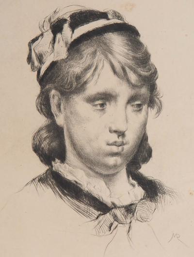 Marcelin DESBOUTIN : Portrait d’une jeune fille - Gravure originale signée 2