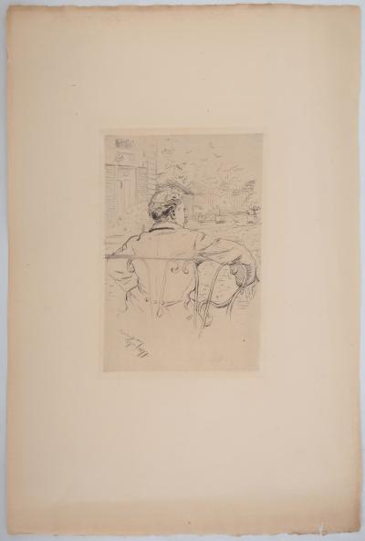CAROLUS-DURAN : Homme regardant la terrasse, 1877 - Gravure originale signée 2