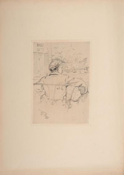 CAROLUS-DURAN : Homme regardant la terrasse, 1877 - Gravure originale signée 2