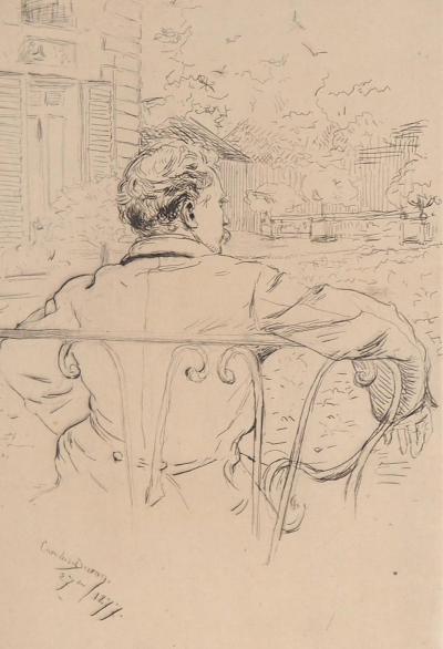 CAROLUS-DURAN : Homme regardant la terrasse, 1877 - Gravure originale signée 2