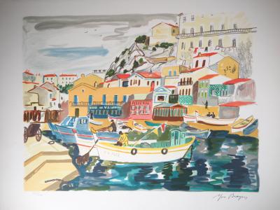 Yves BRAYER - Barques de pêche au Vallon des Auffes, 1974 - Lithographie signée 2