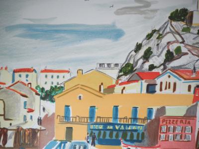 Yves BRAYER - Barques de pêche au Vallon des Auffes, 1974 - Lithographie signée 2