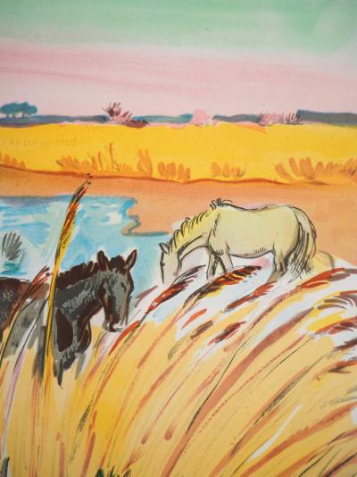 Yves BRAYER - Camargue: Chevaux dans les roseaux - Lithographie signée et numérotée 2