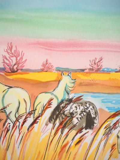 Yves BRAYER - Camargue: Chevaux dans les roseaux - Lithographie signée et numérotée 2