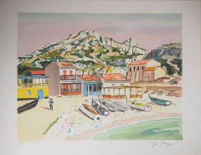 Yves BRAYER - Le port de pêche de Callelongue, 1974 - Lithographie signée 2