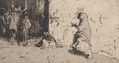 Mariano FORTUNY: On the doorstep - Original etching 2