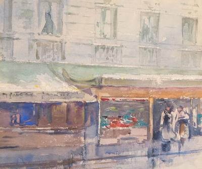Francis GARAT : L’Omnibus dans la rue parisienne - Aquarelle originale signée 2