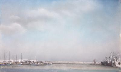 Catherine REYBEROL - Port de la Goulette (Tunis), 1979 - Gouache et pastel signée 2