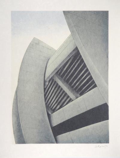 Alain LE FOLL : Stade en encorbellement - Lithographie originale signée 2