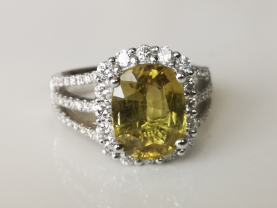 Bague en or blanc  18 carats chrysoberyl et  diamants - certificat 2