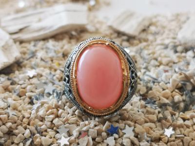 Bague chevaliere en argent Opale rose 2