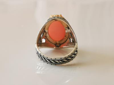Bague chevaliere en argent Opale rose 2